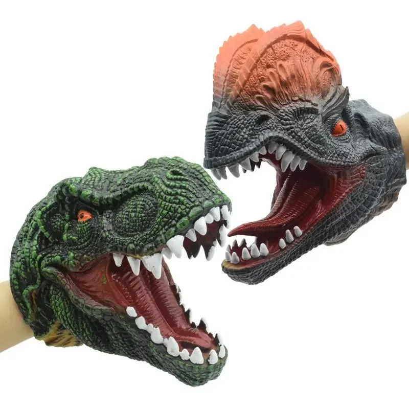 Soft Vinyl Rubber Animal Head Hand Puppet Figure Toys Gloves For Children Model Gift Dinosaur Hand Puppet Toys For Children