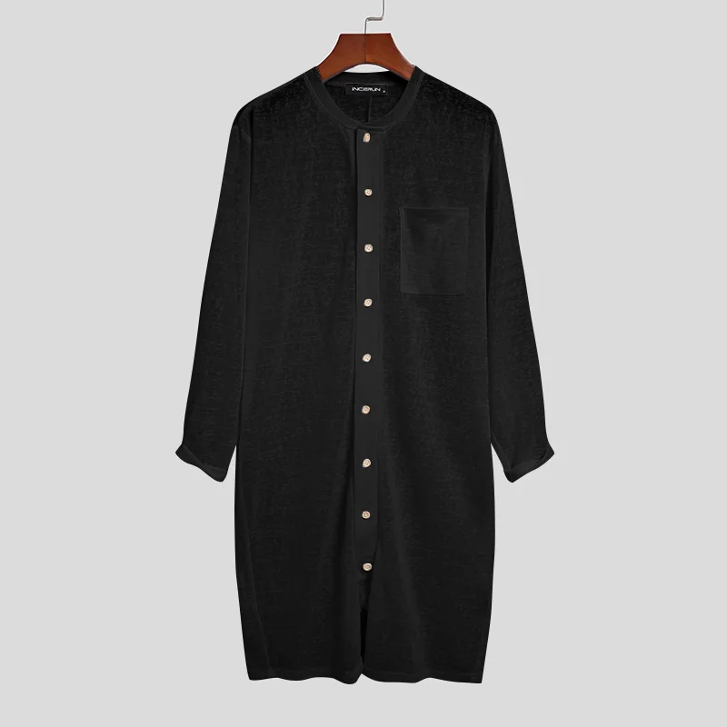 Männer Pyjamas Strampler Solid Farbe Homewear O Neck Langarm Taste Overalls Gemütliche Atmungs Männer Dünne Overall Nachtwäsche INCERUN