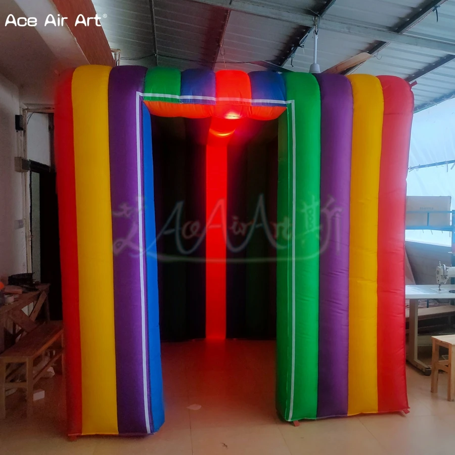 2.4x2.4x2.4m Rainbow Color Led Cube Inflatable Photo Booth Beautiful Party Booth with Curtains