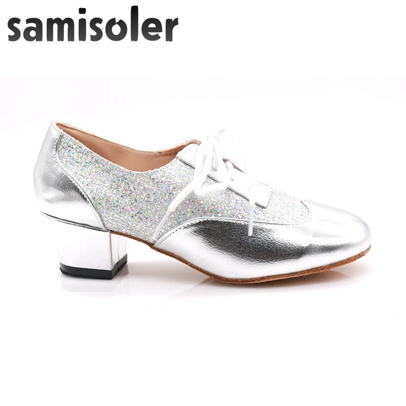 Samisoler ใหม่ผ้าคอลเลคชั่น Shine ริบบิ้นห้องบอลรูมเต้นรำแฟชั่นผู้หญิงละตินเต้นรำการแข่งขันรองเท้า