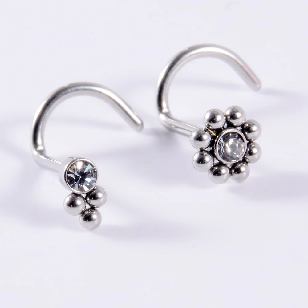 1Pc 20G Steel Nose Studs Screw Ring Body Piercing Nose Ring Crystal Nostril Jewelry Ear Tragus Cartilage Daith Helix Earring