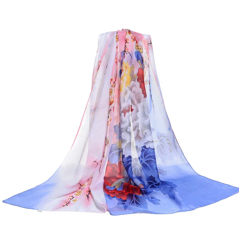 Thin Flowers Chiffon Scarf Women Printing Fashion Flowers Beach Birds Scarves Shawl Cape Ladies Female Plant Scarfs Shawl Wraps