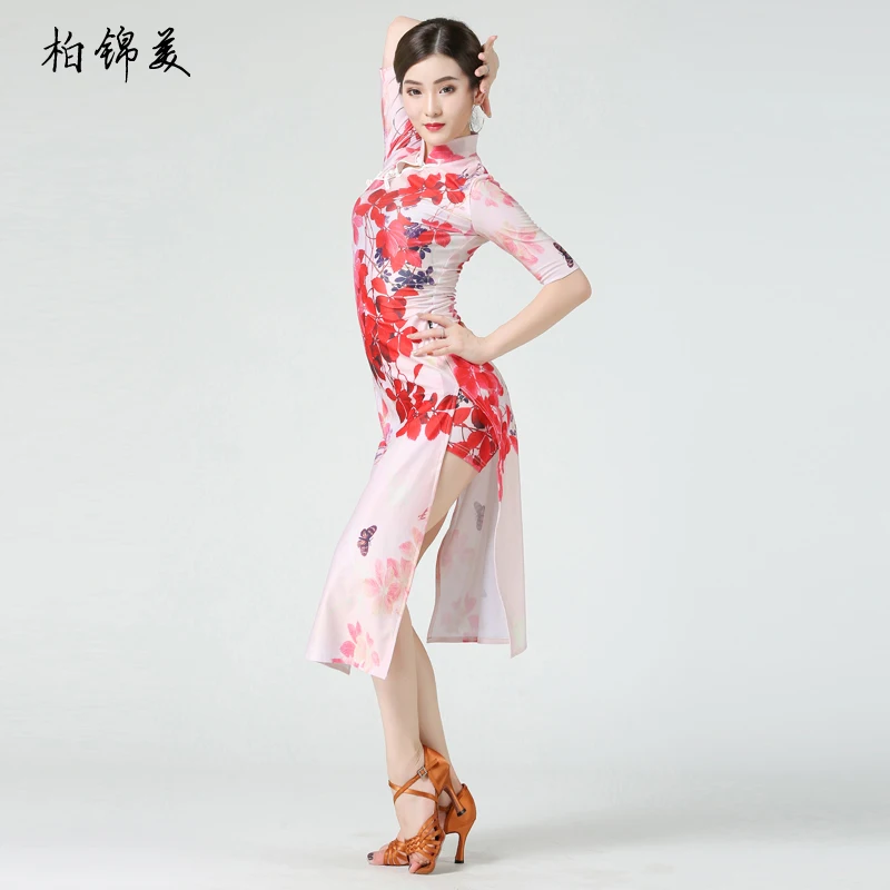 Latin dance cheongsam dress female adult new clothing Chinese style retro cheongsam dress competition performance exercise cloth