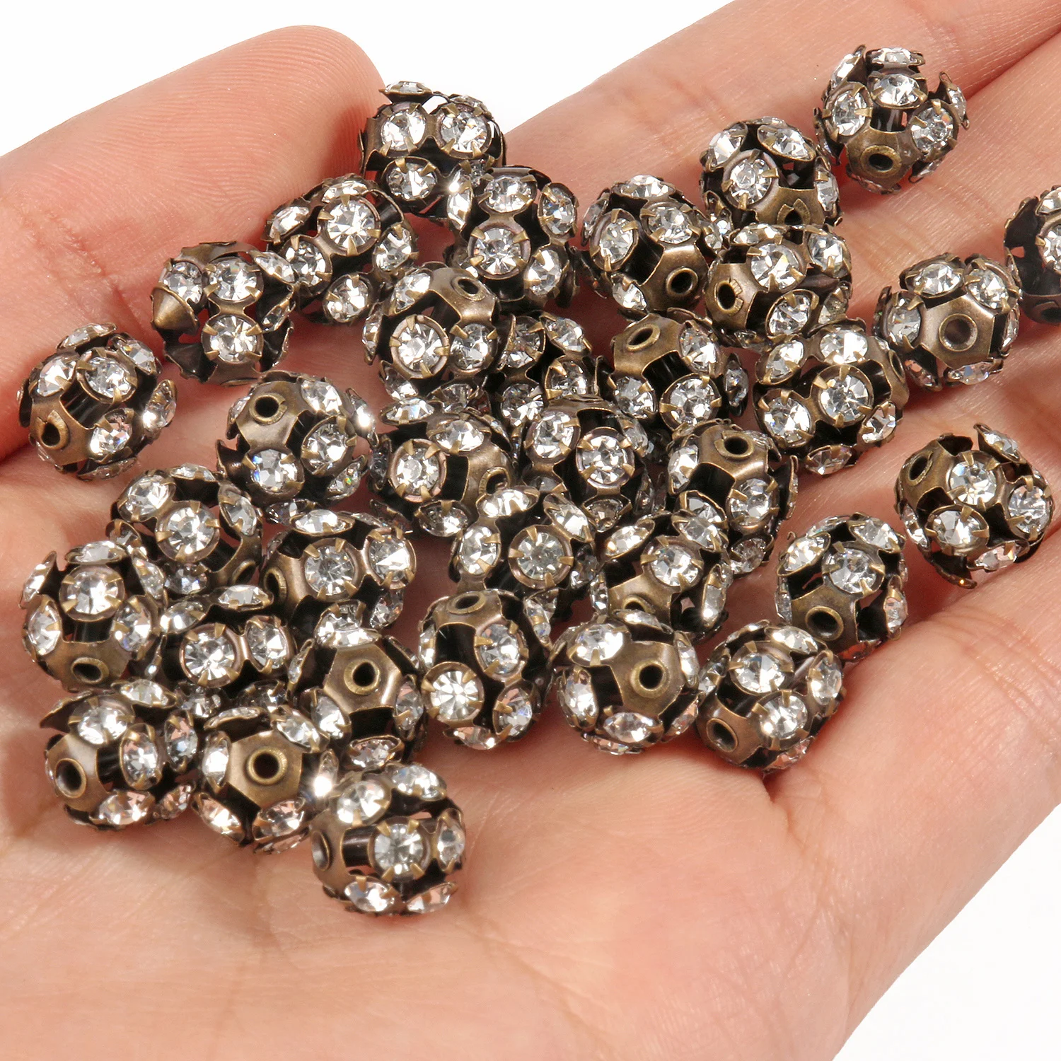 50 teil/los 6mm 8mm 10mm AB Farbe Strass Ball Form Lose Perlen Metall Kristall Perlen für schmuck Machen DIY Zubehör – Detail 6