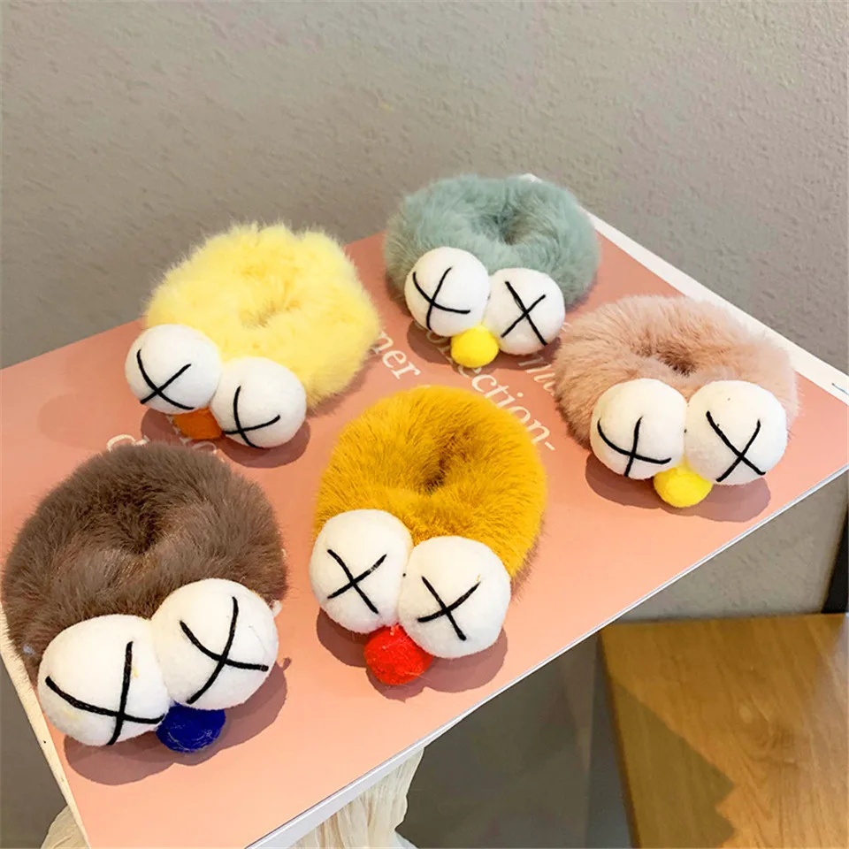 Korean Style Plush Hair Rope Ring For Girls Fashion Elastic Ponytail Holder Cartoon Eyes Cute Hair Hoop Women Hair Accessories