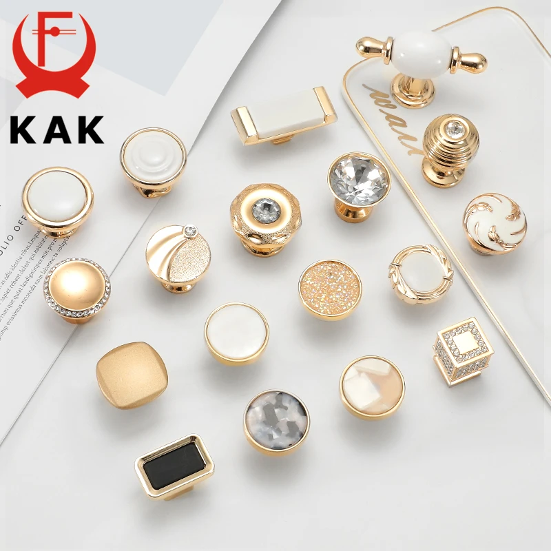 

KAK Nordic Style Crystal Gold Cabinet Knob Single Hole Zinc Alloy Kitchen Handle Cupboard Door Pulls Drawer Knobs Hardware