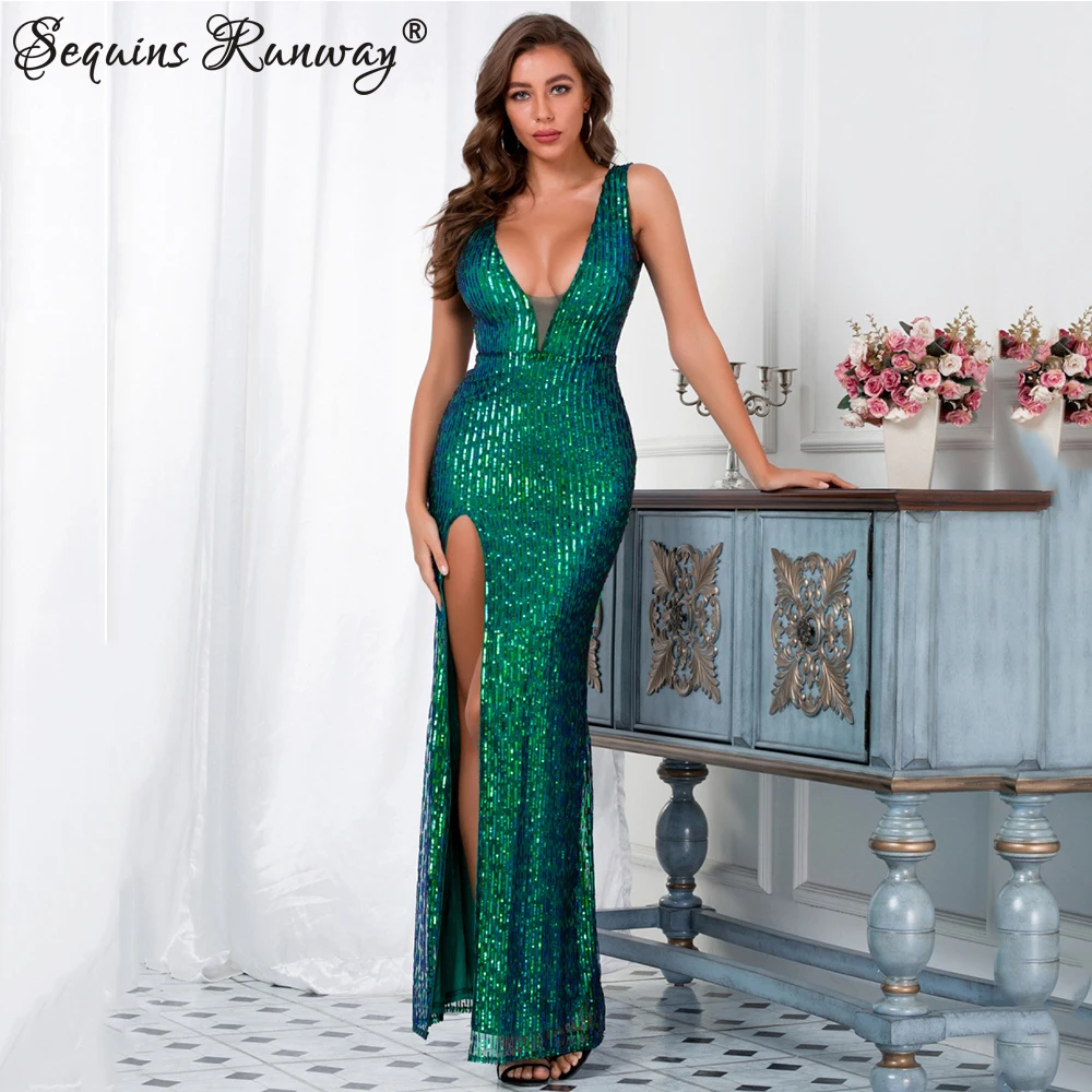 

Sexy Green Sequin club outfits woman maxi Dress women summer bodycon wrap Long Dress elegant vintage party dresses vestidos 2024