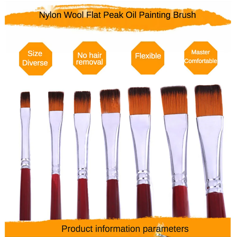 Two-color nylon hair flat peak oil brush 12 pcs sets of brushes art water-colour paint brush school educational supplies