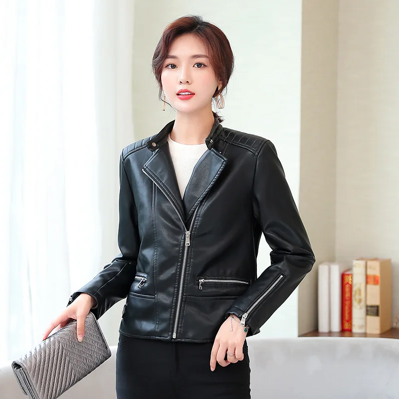 Spring Autumn Winter New Women\'s PU Faux Leather Jacket Coats Luxury High Quality Jackets Pink Black Blue Oversized Plus Size