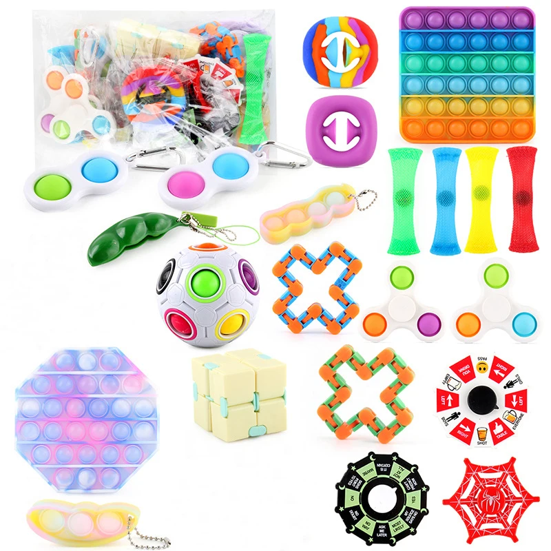 

Fidget Toys Anti Stress Anxiety Relief Stress Set Kit Pack Bubble Sensory Toy for Kids Adults Finger Hand Spinner Squishy Toys