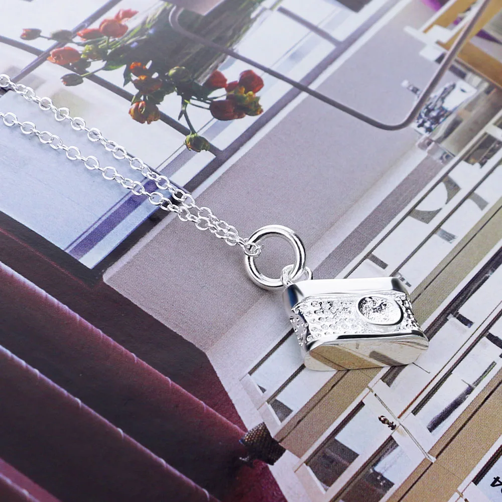 Simple Style 925 Silver Necklace for Ladies Classic Camera Pendant 46cm Solid Silver Chain Charm Jewelr Casual/Daily Looks