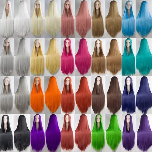 MUMUPI Cos peluca rubia azul rojo rosa gris púrpura pelo para pelucas de mujer largo recto cosplay sintético pelucas para mujeres