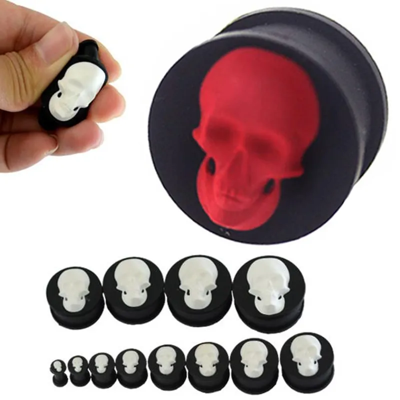 1Pair Silicone Skull Ear Tunnel Plug Gauge 6-18mm Skull Ear Gauge Plug And Tunnel Flesh Ear Stretcher Reamer Oreja Dilataciones