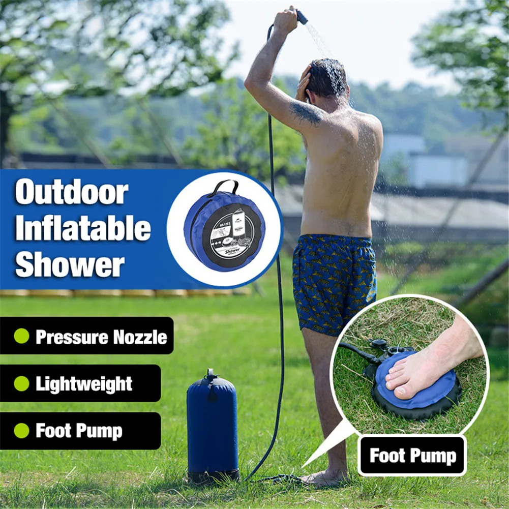 11L Iatable Shower Bag With Foot Pump Pressure Bathing Water Bag Portable For Outdoor Travel Camping Beach Washing Cars Tools