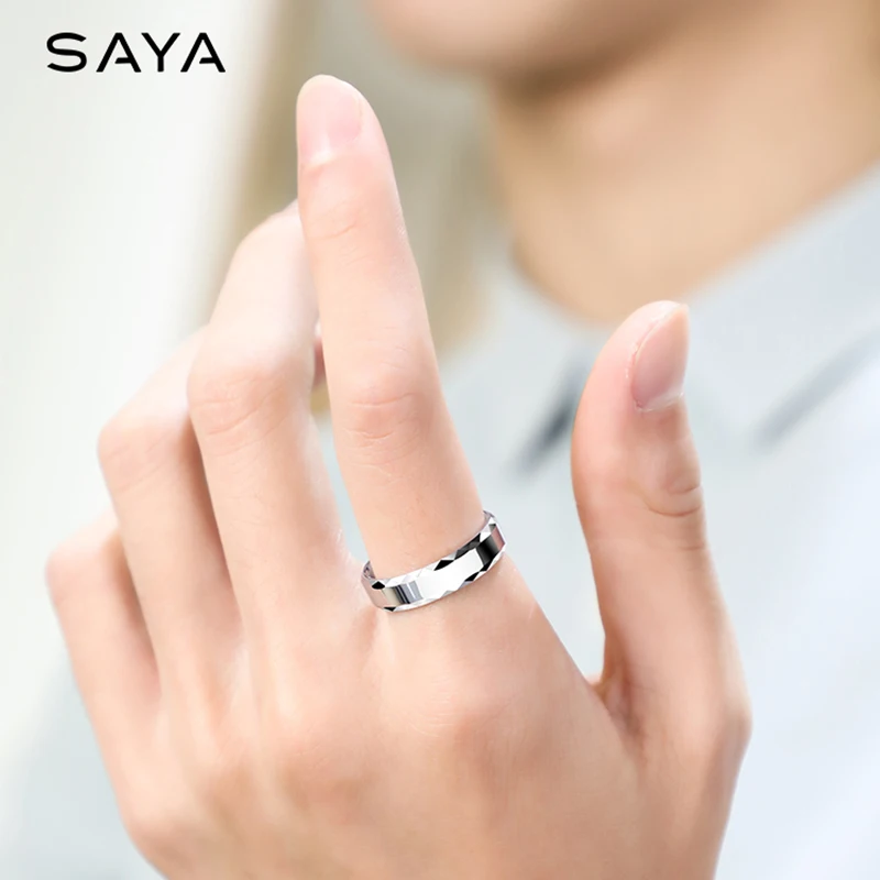 White Tungsten Carbide Couple Ring for Men and Women Fashion Faceted Classic Bands for Wedding, Customized Engrave
