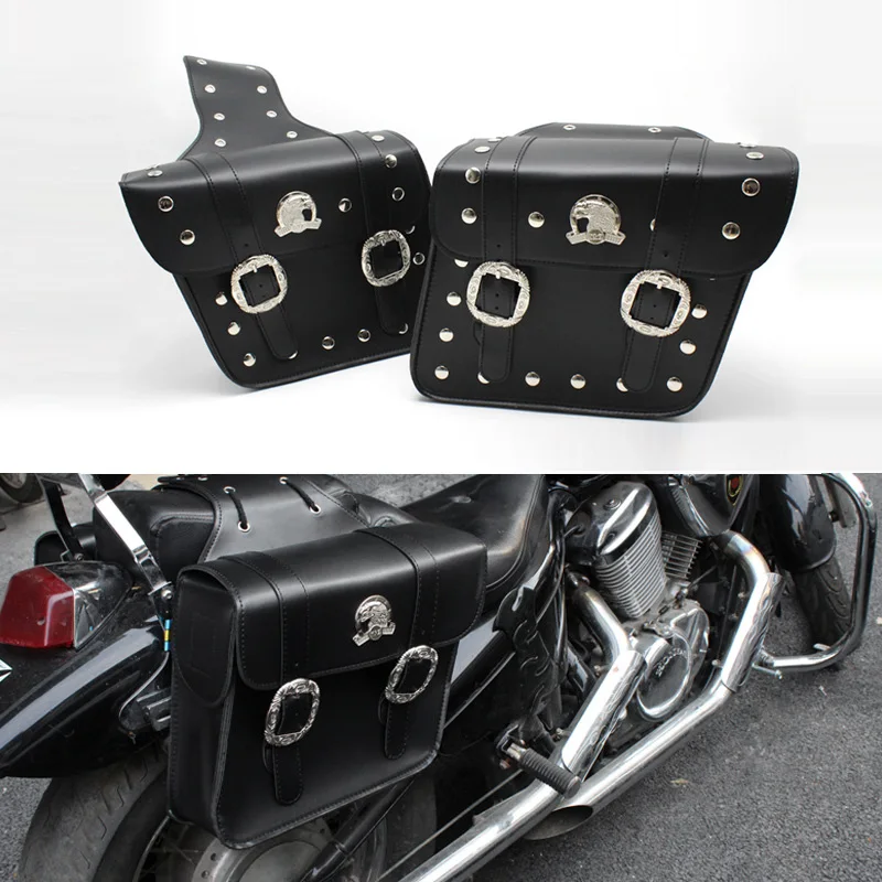 

Touring Saddlebag Beaded Design Retro Side Bags Motorcycle PU Leather Rear Saddle Luggage Bag Storage Box for Motorbike Cruisers