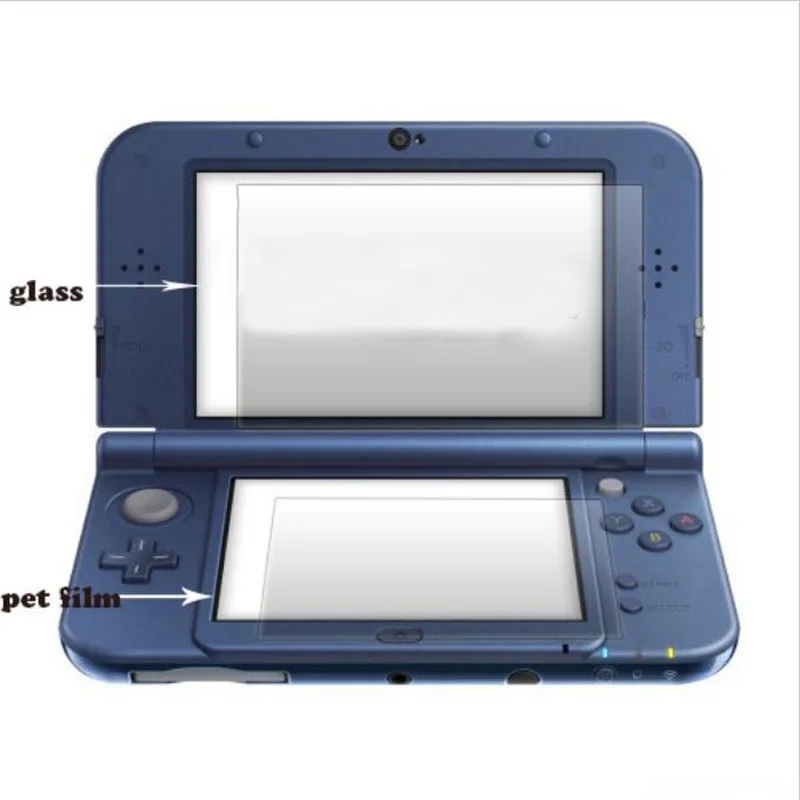 Top Tempered Glass LCD Screen Protector+Bottom PET Clear Full Cover Protective Film Guard for Nintendo New 3DS XL/LL 3DSXL/3DSLL