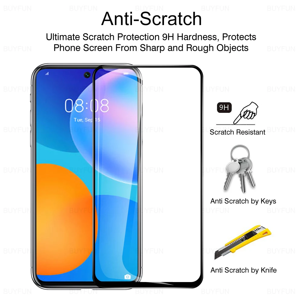 2Pcs Screen Protector untuk Huawei P Smart 2021 2020 2019 Psmart Plus 2019 2021 Full Cover Tempered Glas 6.67 "PPA-LX1 PPA-LX2 HD