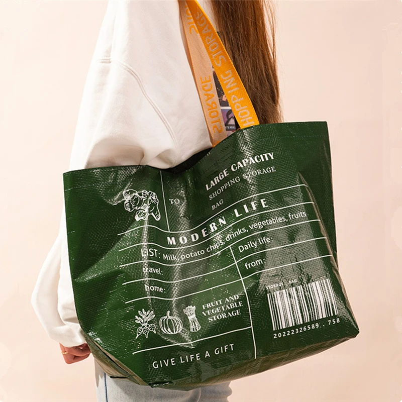 Portable PP Woven Women\'s Large Shopper Shoulder Bag Foldable Eco-Friendly Grocery Storage Handbags Female Shopping Tote Bags