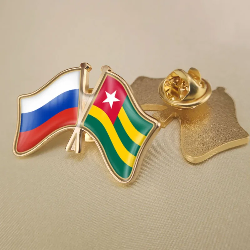 

Russian Federation and Togo Crossed Double Friendship Flags Lapel Pins Brooch Badges