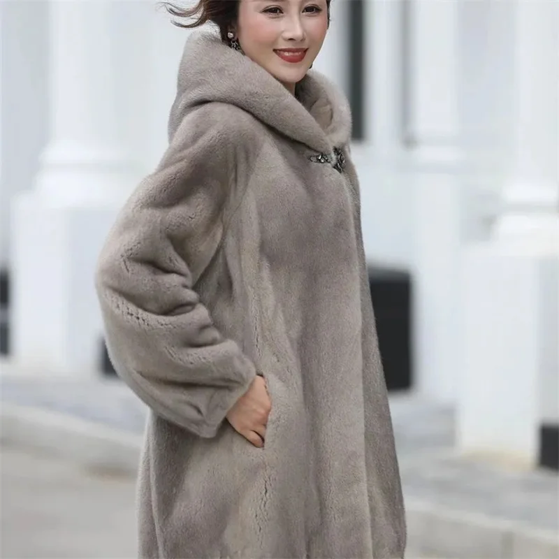 Haining Mink Fur Jacket Women Mid-length Winter Thickening Middle-aged Mother Wear Faux Mink Fur Coat Mink Velvet Thicken A670