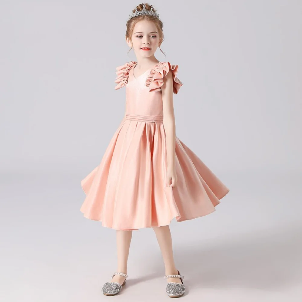 DIDEYTTAWL Short Flower Girl Dresses For Wedding Satin Sleeveless Formal Princess Dress Kids Birthday Party Pageant Gowns