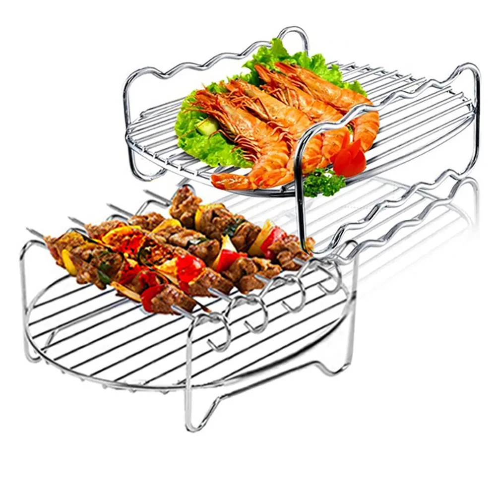 

Double-layers Cooking Rack Stainless Steel Non-stick Outdoor Barbecue Tray Air Fryer Accessories