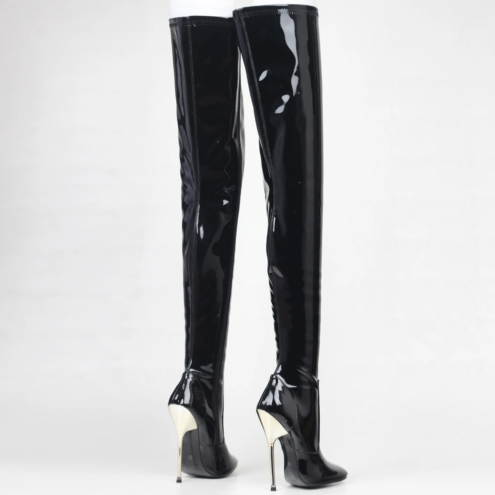 JIALUOWEI 36-46 Big Size PU leather thigh high boots 14cm high heel pointed toe over the knee long boots in stock fast shipping