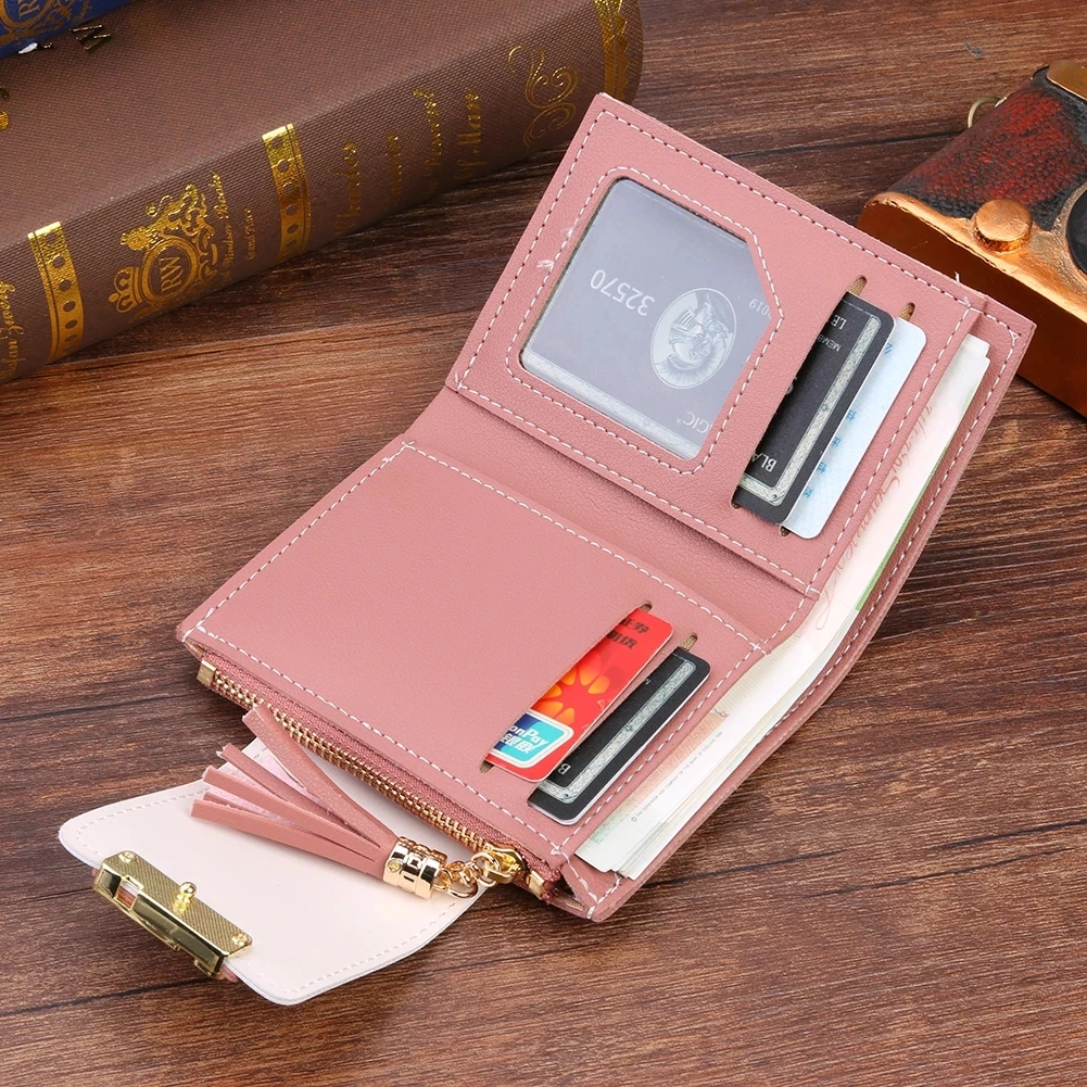 Zciti Short Tassels Wallet Bag for Women PU Leather Clutch Bags Cute Korean Card Holder Female Folding Small Coin Purse Bolsas