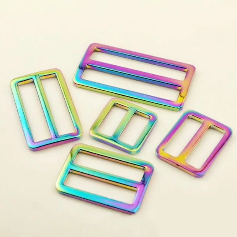 10/30/50Pcs Rainbow Metal Slides Tri glides  Roller Pin Buckles Strap Slider Adjuster for Bags Garment Leather Accessorie