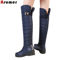 ASUMER Size 35-44 New thick fur snow boots women buckle round toe platform shoes knee high boots warm waterproof winter boots