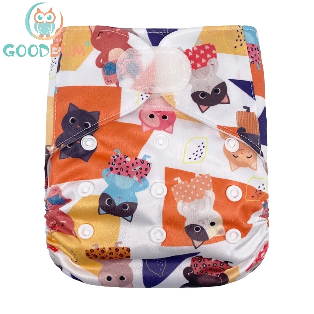 Goodbum-pañal de tela con gancho de gato colorido, pañal ajustable lavable para bebé de 3-15KG