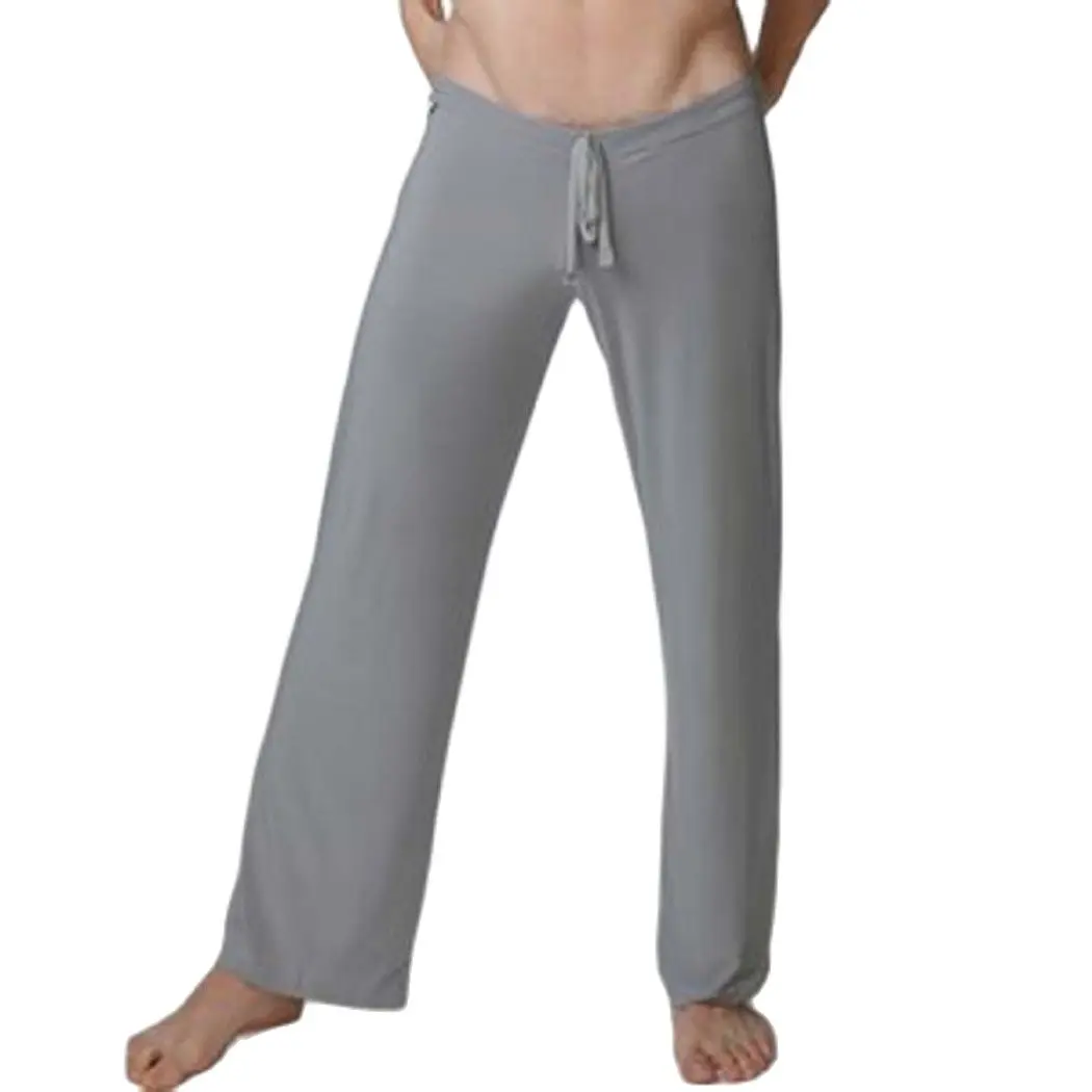 Pantalones de malla transpirables de cintura baja para hombres, ropa de dormir fina de seda de hielo para Yoga, pantalones transparentes para el