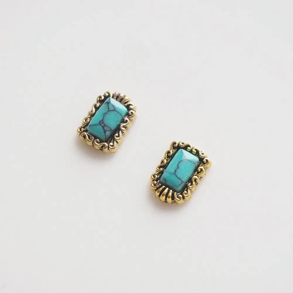 50pcs/lot Japanese Korean Manicure green turquoise 3D Alloy Nail Art Rivet Metal Nails art Rhinestone Decoration nail charms