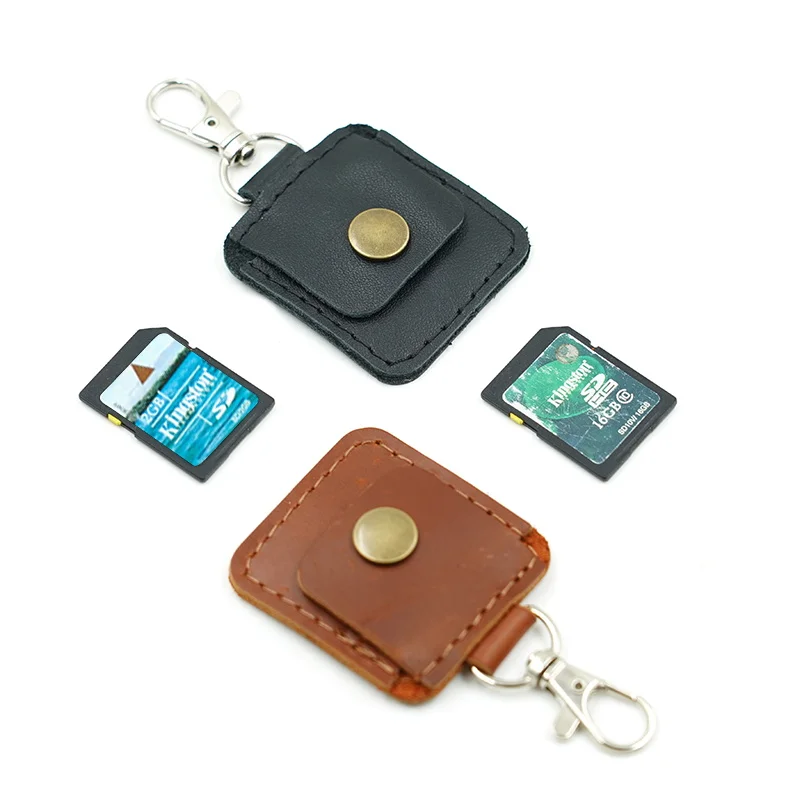 SD Disk Genuine Leather Hasp Storage Bags Protective Cover for USB Flash Drive Pen Drive Pendrives for TF Disk Bag Cases