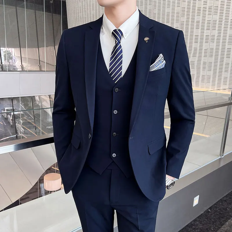 

2023 Men Suit Formal Business Work Wedding Stage Tuxedo Fashion Men Slim Fit Social Formal Suit 3 Pcs Set (Jacket + Vest + Pant)