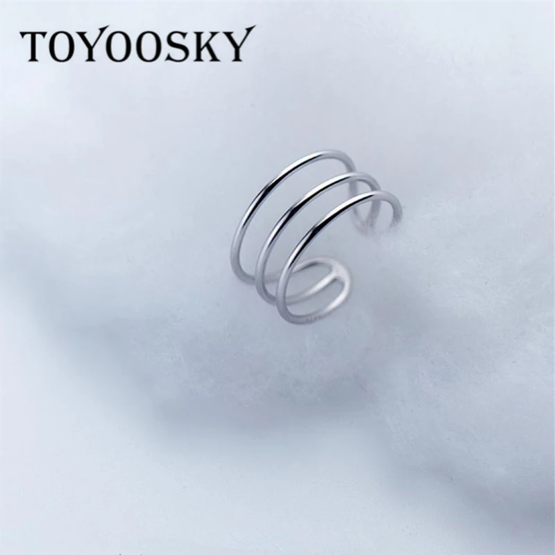 TOYOOSKY s925 Solid Real Sterling Silver Hollow Three Layers Opening Ring Sizable 5 6 7 For Girls Women Fashion Contracted