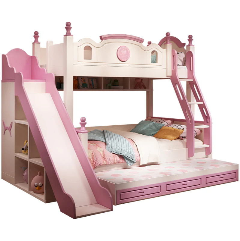 Children's room high and low bed small family princess powder bed girl staggered up and down bed bunk bed mother bed