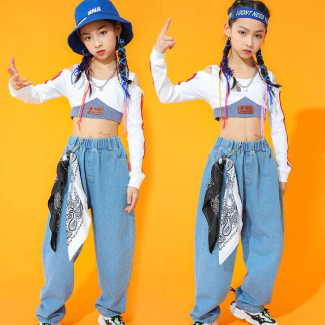 Abbigliamento da ballo per bambini Hip Hop abiti di carnevale Crop top Jeans pantaloni di Jeans per ragazze Dance Wear Costume Stage Show Clothes AliExpress