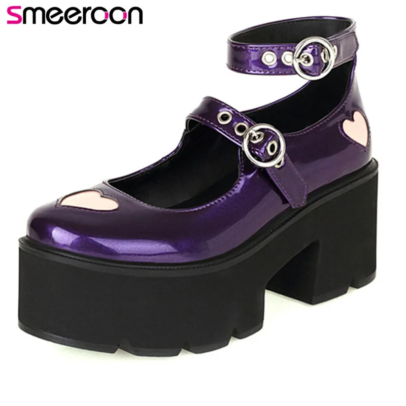 

Smeeroon 2021 Gladiator Shoes Women Pumps Ankle Buckle Heart-Shaped Fashion Casual Shoes Punk Cool Thick Bottom Ladies Shoes