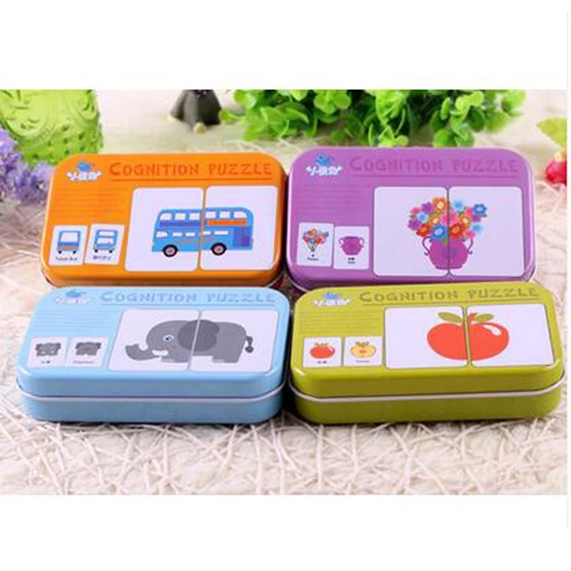 Kids Montessori Baby Early Educational Puzzles Toy Matching Game Cognitive Card Car Fruit Animal Life Puzzle Children Toys