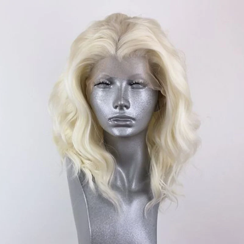 AIMEYA Synthetic Lace Wig 613 Blonde Short Bob Wavy Wigs Body Wave Lace Front Wigs for Women Natural Hairline Daily Cosplay Wigs