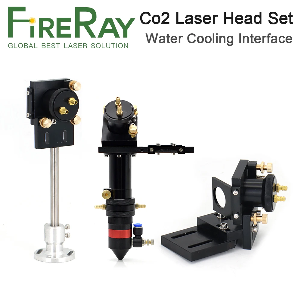 FireRay CO2 Laser Head Set with Water Cooling Interface Mirror 30x3mm Focus Lens 25x63.5mm for Water Cooling Laser Machine