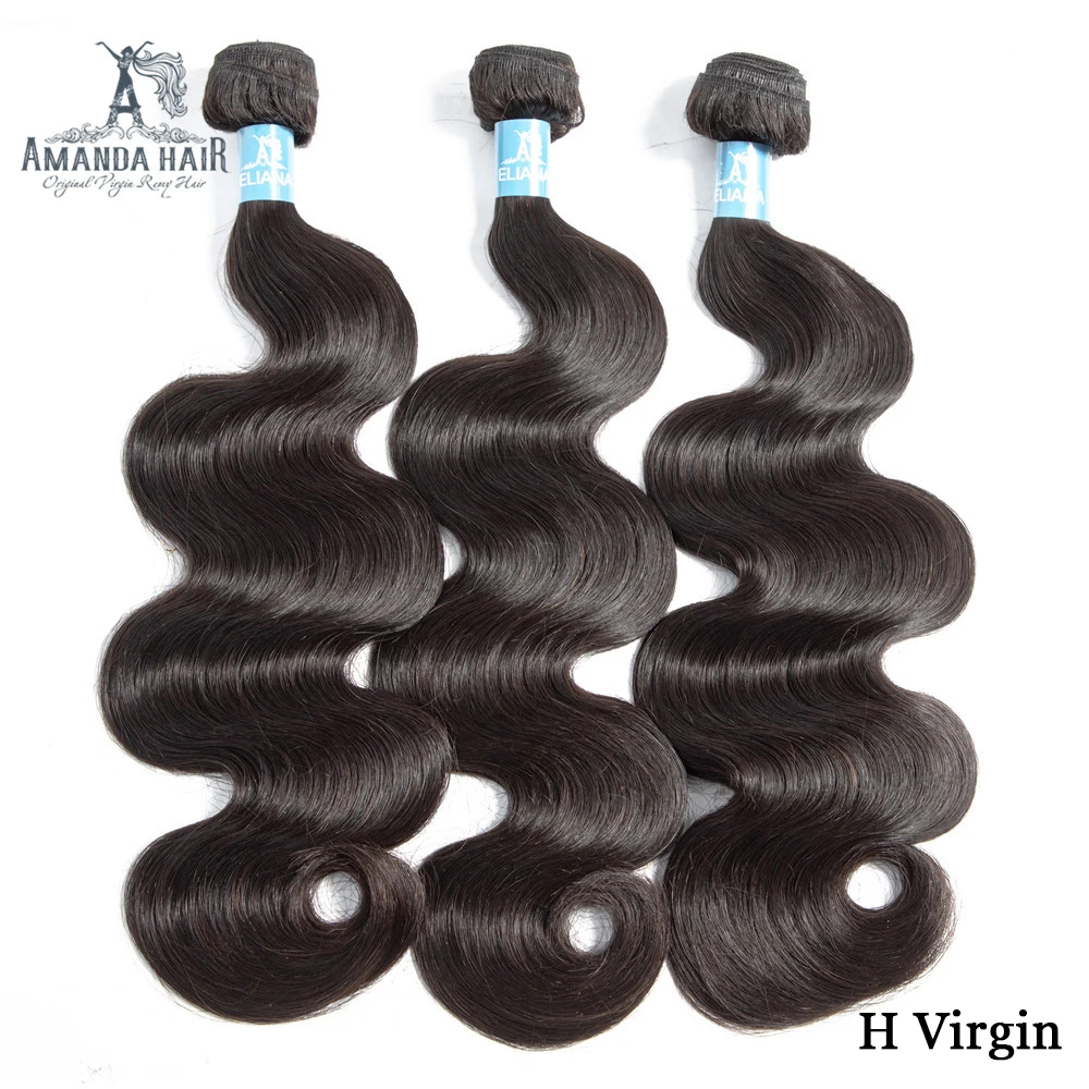 Amanda Double Drawn Human Hair Body Wave 3/4 Bundles Unprocessed บราซิล Virgin Hair Extensions