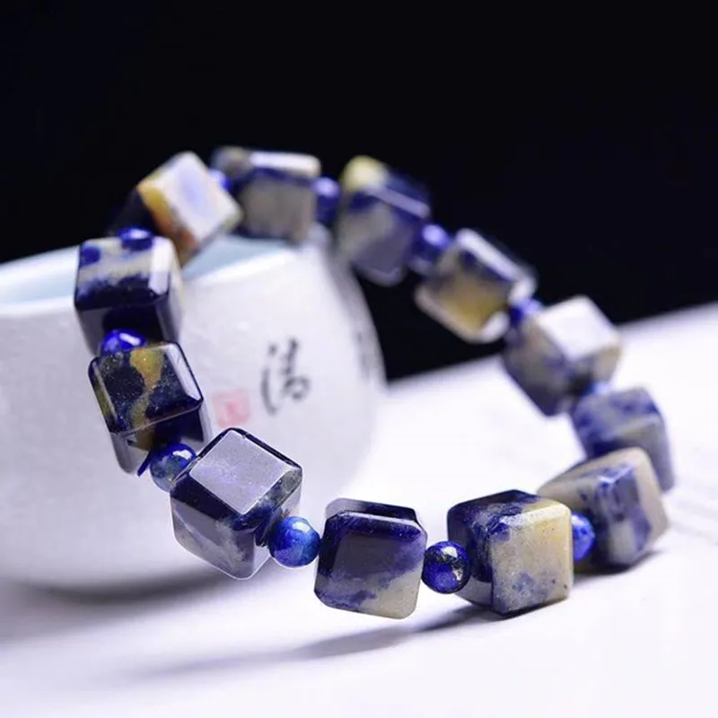 Natural Blue Stone Sodalite cube Bracelet Crystal Quartz Healing Women Men Jewelry Gift