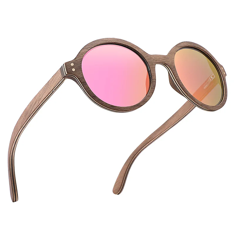 

Round Wood Sunglasses Pink Luxury Brand 2021 Trend Fashion Women Men Glasses Polarized Shades Handmade