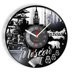 Moscow Capital Russian Skyline Vinyl Album Record Wall Clock Vintage Album Home Decor Watches Russia Cityscape Travel Gift