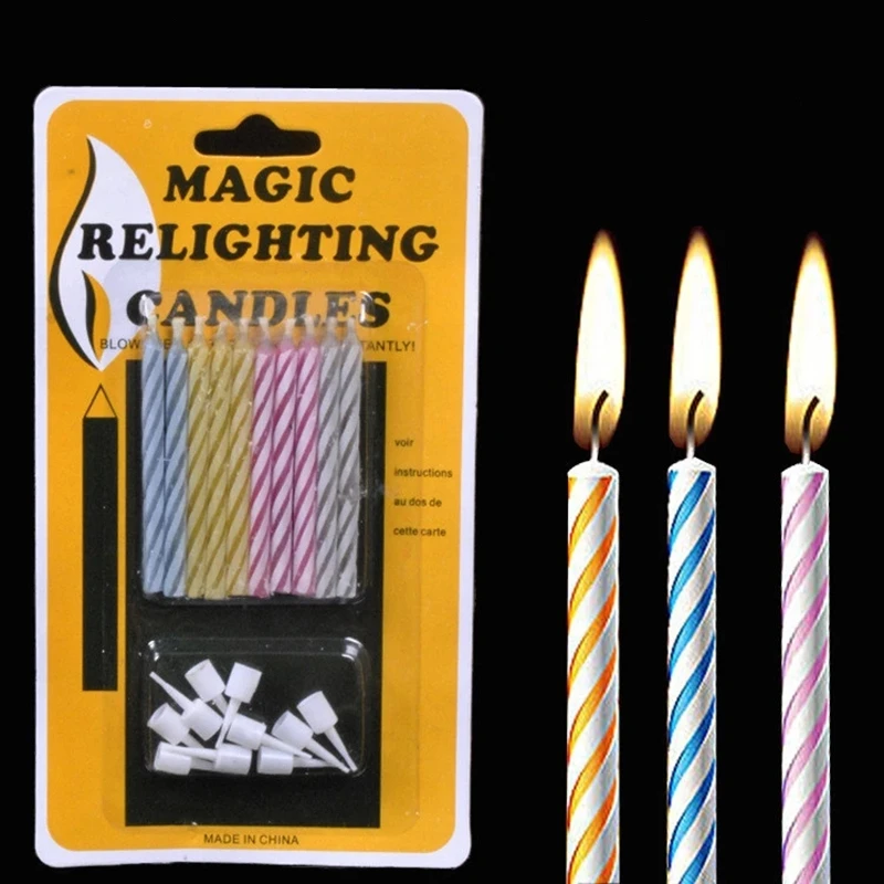 10pcs/set Novelty Magic Relighting Candles Birthday Cake Party Toys Funny Prank Props Magic Tricks Tease People Eternal Candle