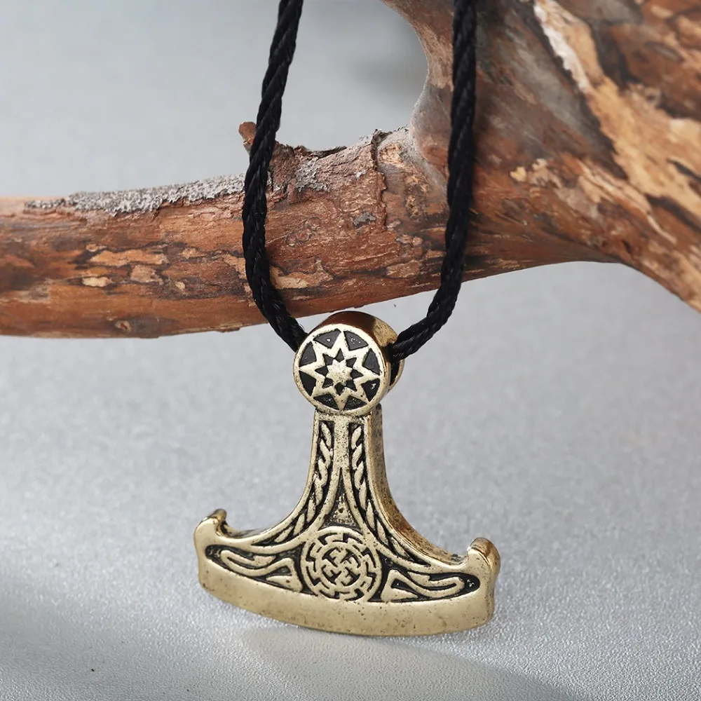 QIMING Fashion Men Jewelry Accessories Axe of Perun Huge fashion Pendant Gods Slavic Pagan Black Nord Odin Vintage Necklace gift