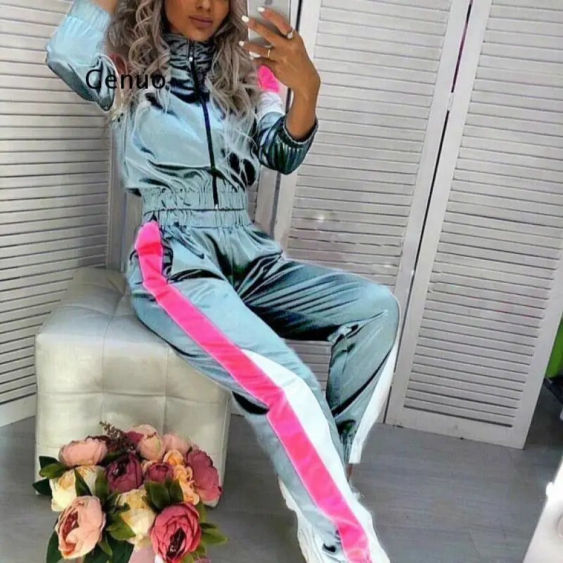 Two Piece Set Tracksuits Women's Suit Reflection Top and Pants Casual Sport Suit Autumn Loose for Sportswear Sports Suit Women